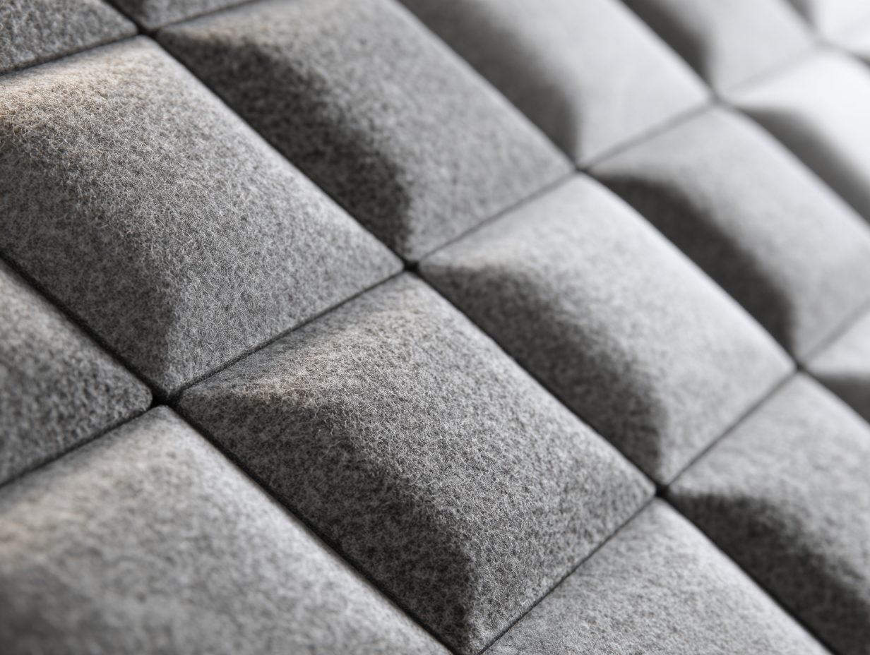Close-up of fabric-wrapped acoustic panels for museum wall installation